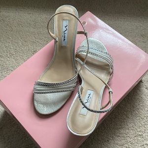 Nina White Silver Heels